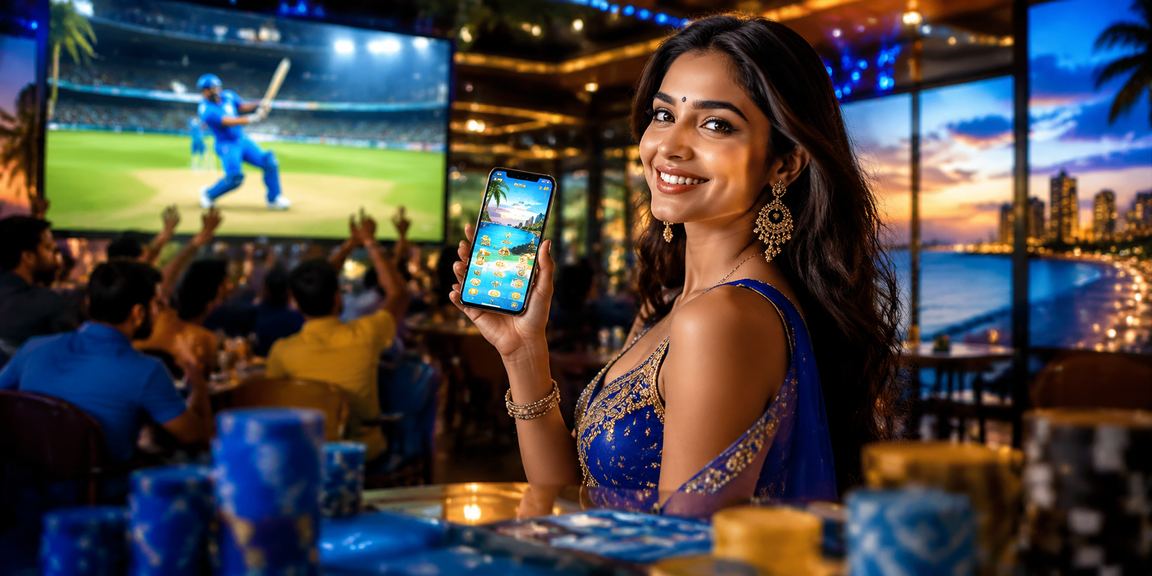 Blue and gold themed cricket betting interface in India